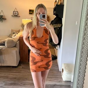 Orange and brown mini right dress